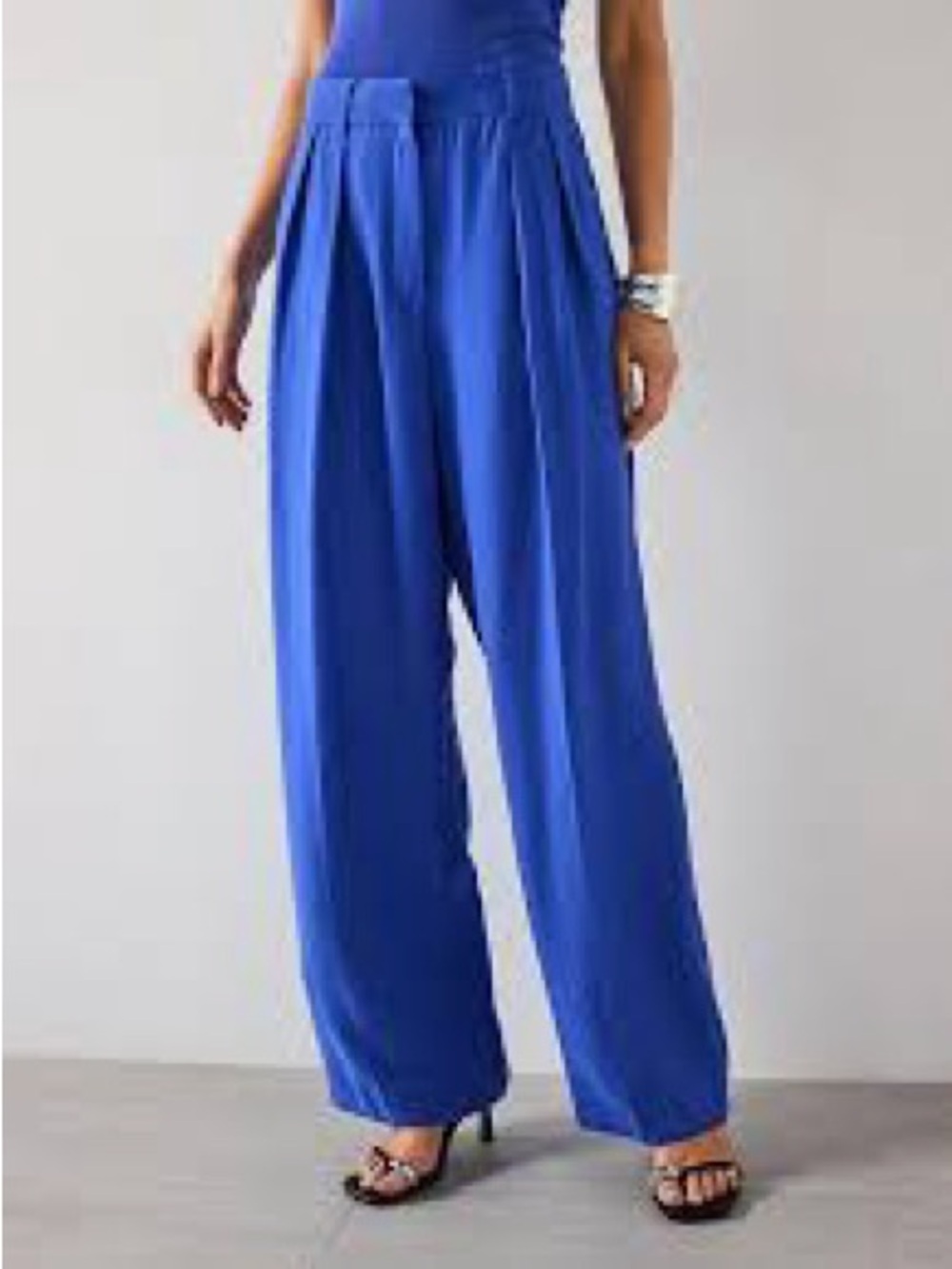Mango Women's Pleated Wide Leg Suit Trousers Cobalt Blue NWT Suze 8